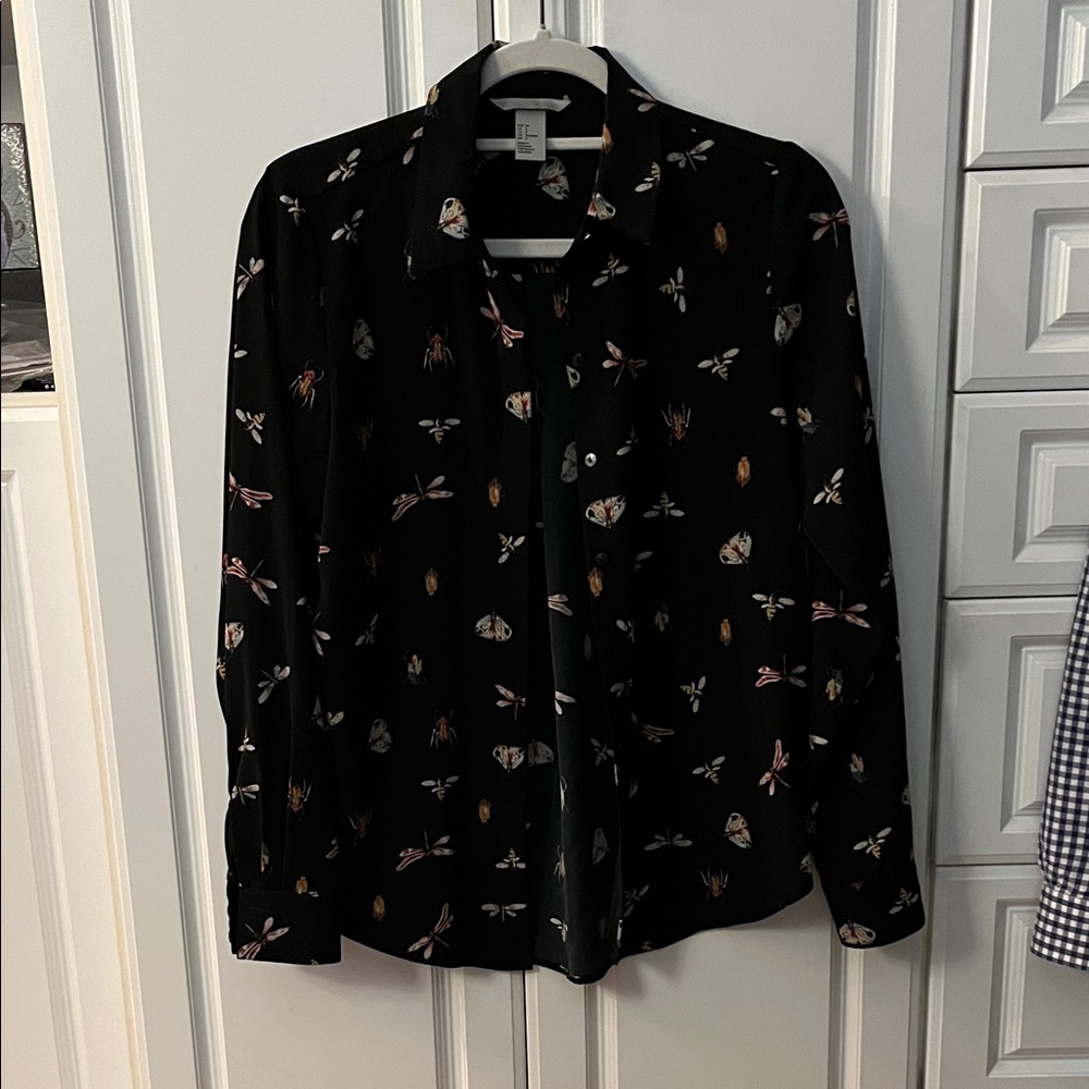 Whimsigoth H&M Black Shirt with Insects and Butterflies